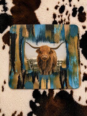Computer Mouse Pad Highland Cow Western  Smooth Surface Non Slip Desk Accessory